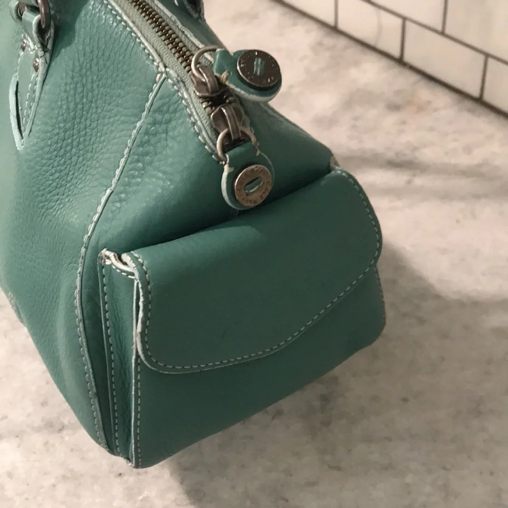 Cole Haan Leather Villager Bag Womens Teal Blue Barrel Satchel Purse - Picture 3 of 10